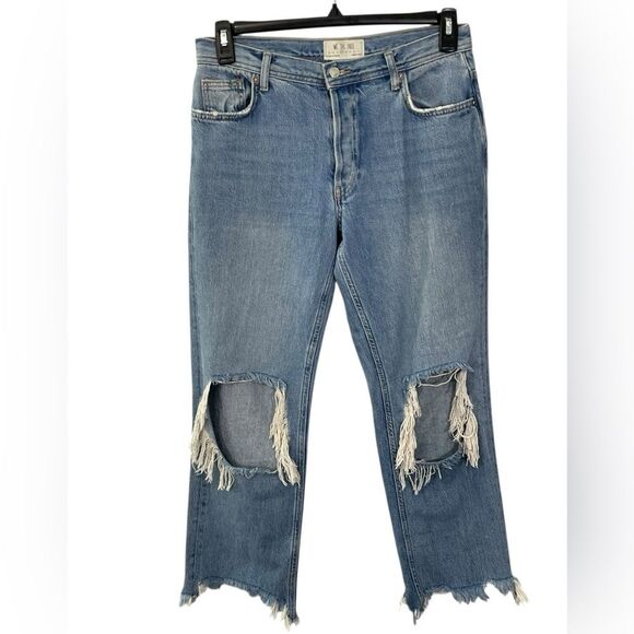 We the Free People Maggie Straight Leg Distressed Denim Women’s Sz 27 Blue Jeans - Picture 2 of 11